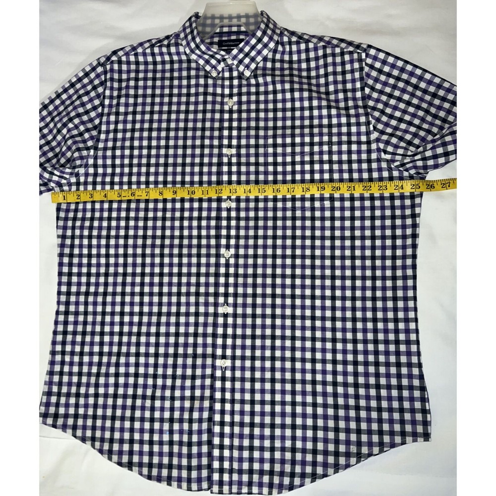 Croft & Barrow Mens Shirt Size XL Button Down Purple Plaid Stretch Short Sleeve